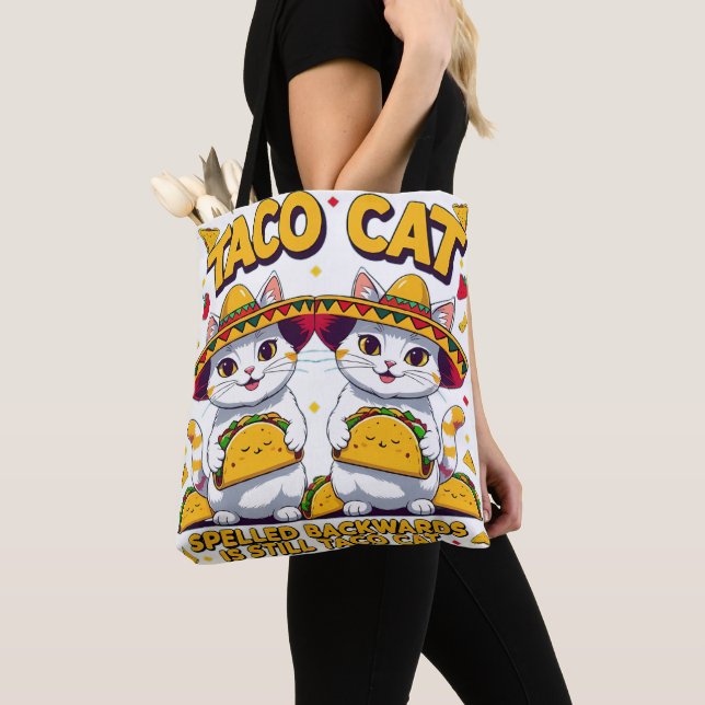 Bolsa Tote Kawaii Taco Cat Palindrome Fiesta Art (Close Up)