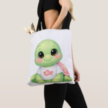 Bolsa Tote Kawaii Tartaruga Marinha Chibi Fofa