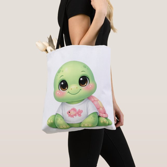 Bolsa Tote Kawaii Tartaruga Marinha Chibi Fofa (Close Up)