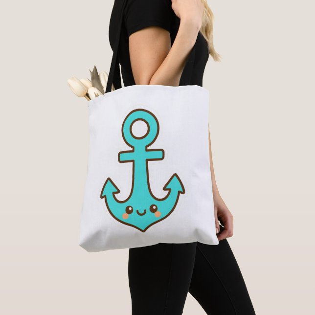 Bolsa Tote Kawaii Turquoise Anchor - Whimsical & Cheerful (Close Up)