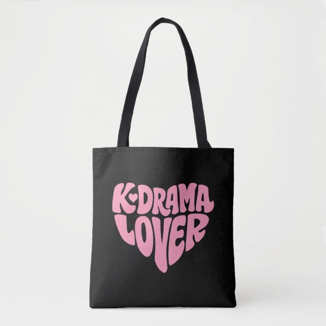 Bolsa Tote Kdrama Lover Pink Heart Typography Simple Black (Frente)