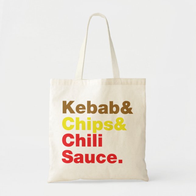 Bolsa Tote Kebab e Chips e Molho Chili. (Frente)