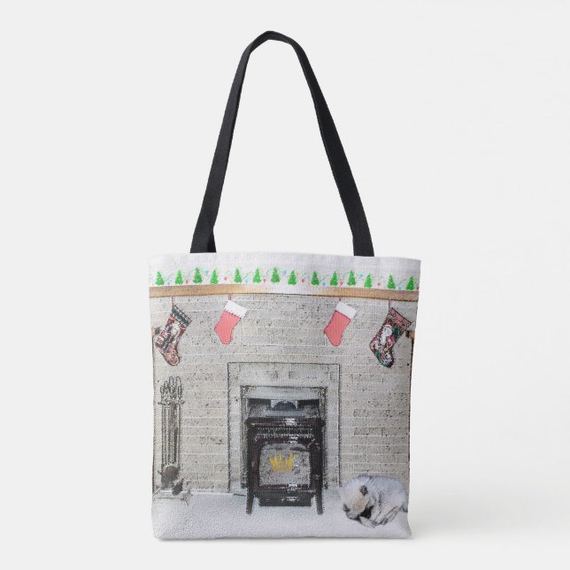 Bolsa Tote Keeshond Christmas Puppy Dog by Lareira Painting (Verso)