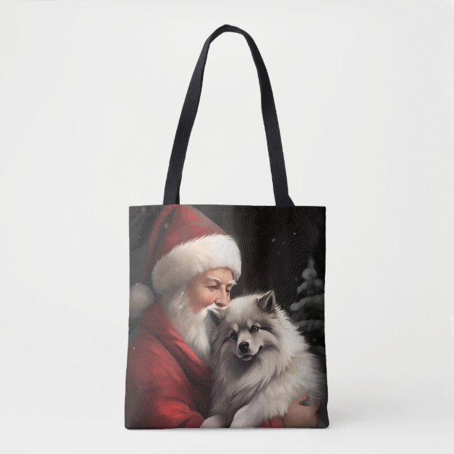 Bolsa Tote Keeshond com Papai Noel Natal Festivo (Frente)