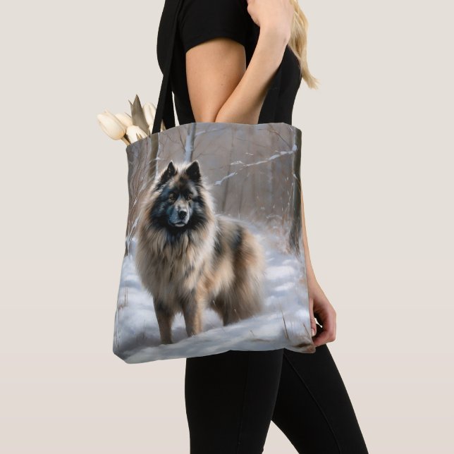 Bolsa Tote Keeshond Deixe-o nevar no Natal (Close Up)