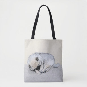 Bolsa Tote Keeshond Dormindo Puppy Pintura Original