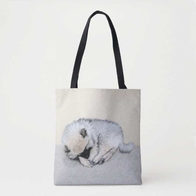 Bolsa Tote Keeshond Dormindo Puppy Pintura Original (Frente)