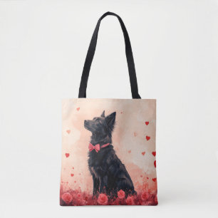 Bolsa Tote Kelpie Australiano com Rosas - Dia dos Namorados