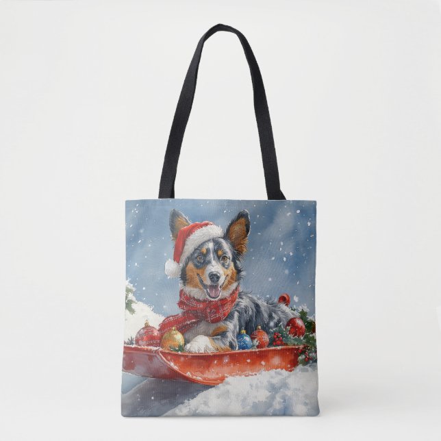 Bolsa Tote Kelpie australiano em Sledge Deixe-o nevar Natal (Frente)