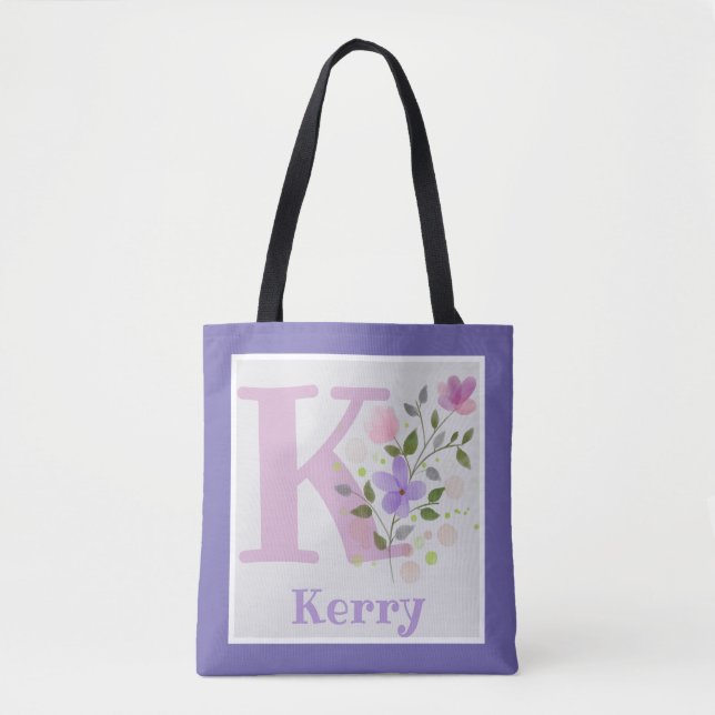 Bolsa Tote Kerry Monograma e Nome com Flores (Frente)