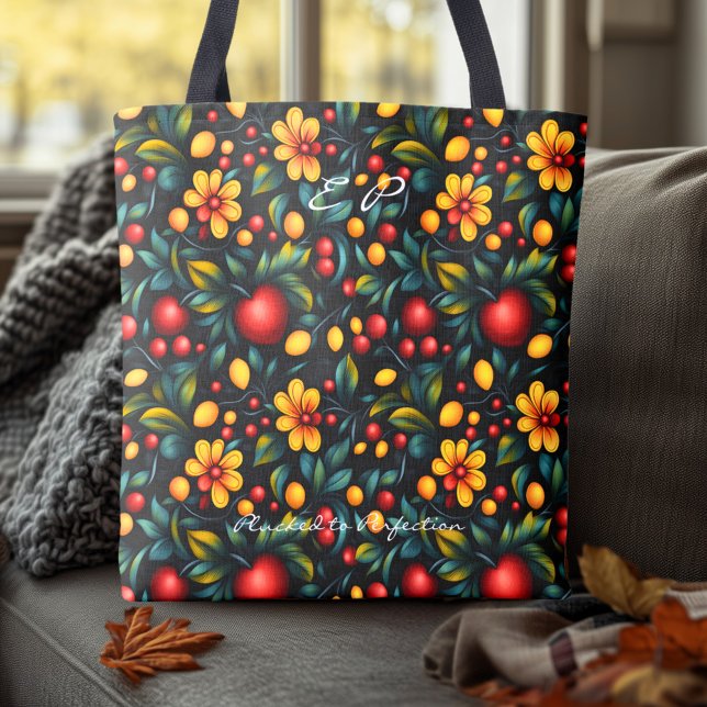Bolsa Tote Khokhloma Floral tradicional com toque moderno (Criador carregado)