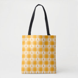 Bolsa Tote Kidney Cancer Awareness Plaid Tote, Orange Ribbon