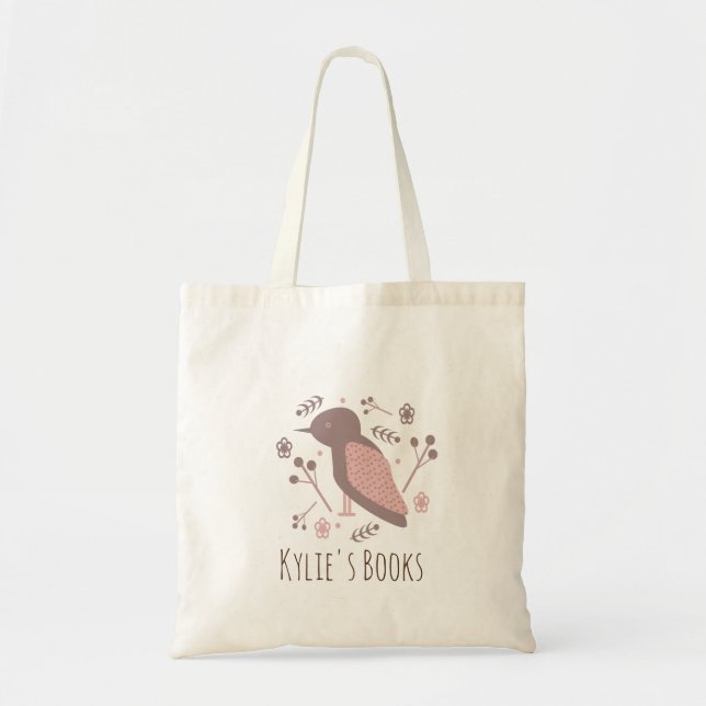 Bolsa Tote Kids Bird Floral Library Book Token Bag (Frente)