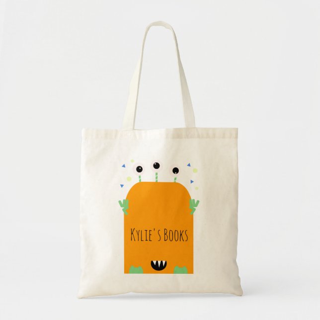 Bolsa Tote Kids Monster Orange Cartoon Library Book Toag (Frente)
