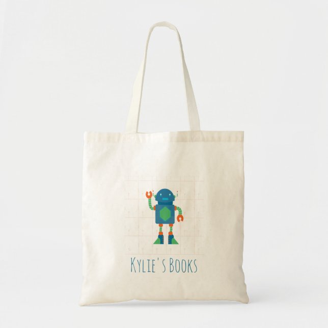 Bolsa Tote Kids Robot Blue Library Book Toag (Frente)