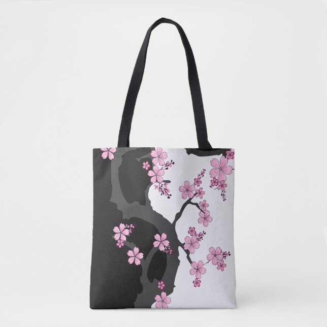 Bolsa Tote Kimono Black e White Pink Sakura (Frente)