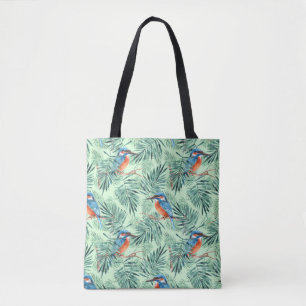 Bolsa Tote Kingfisher. Aves e folhas