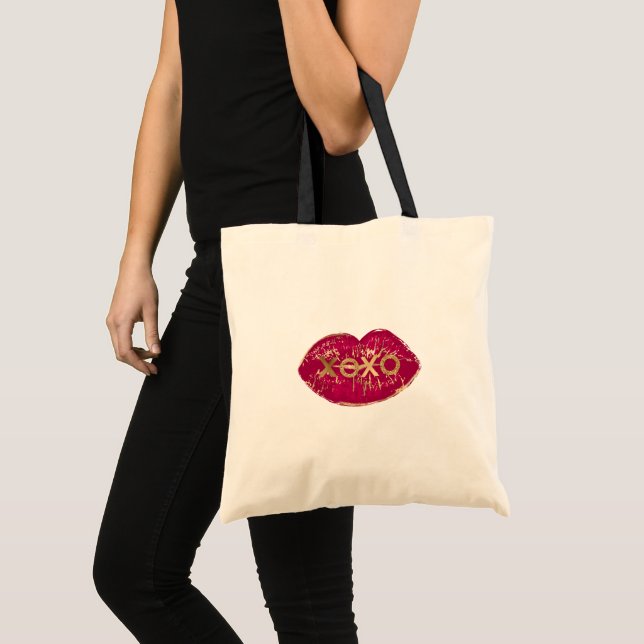Bolsa Tote Kiss Red Lábios Dourado Glitter XOXO (Frente (produto))