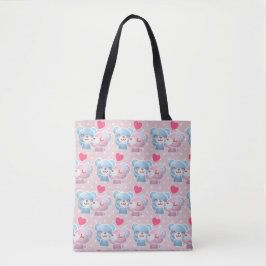 Bolsa Tote KIssing Bears em Bolinhas Cute e Kawaii