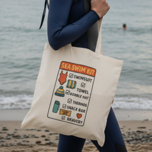 Bolsa Tote Kit de Natação no Mar – Design de Lista de Verific