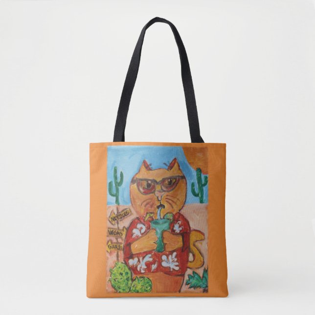 Bolsa Tote Kitschy Fun Viagem Life Tourist Cat Art (Frente)