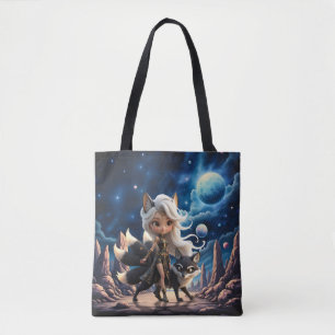 Bolsa Tote Kitsune Celestial – Guardiã das Quatro Caudas.