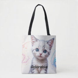Bolsa Tote Kitten Azul Galáxia Infantil,