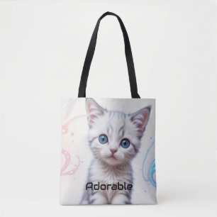 Bolsa Tote Kitten Azul Galáxia Infantil,