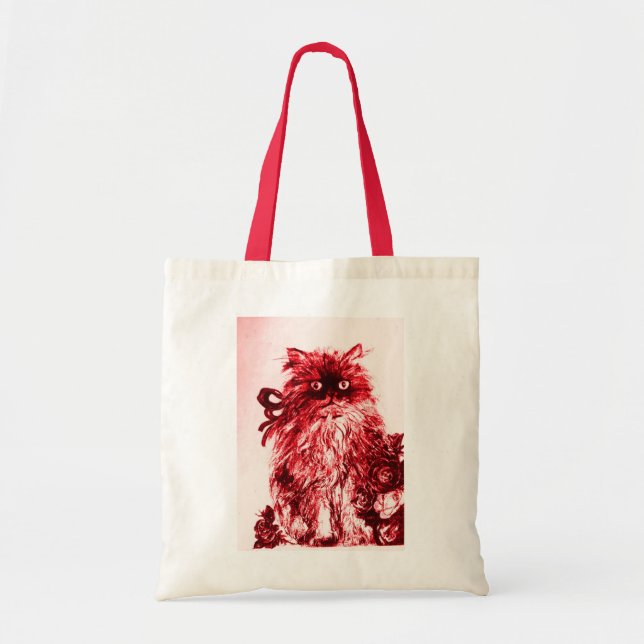 Bolsa Tote KITTEN COM ROSAS, Vermelho e Branco (Frente)