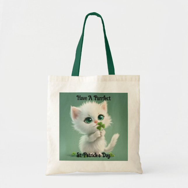Bolsa Tote Kitten Com Saco De Tote De Shamrock (Frente)