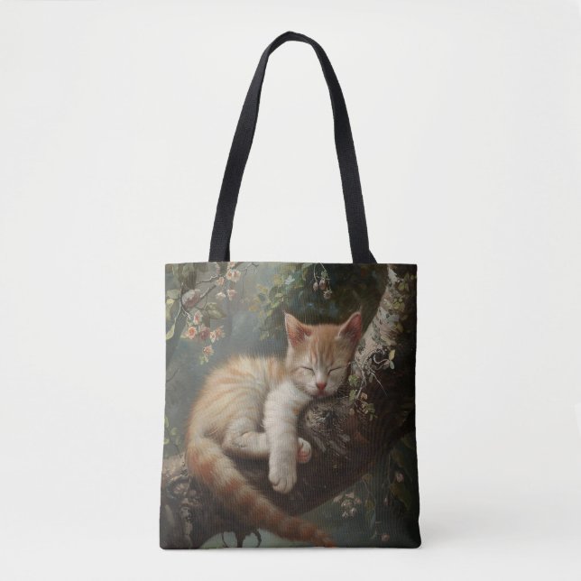 Bolsa Tote Kitten dormindo em uma árvore (Frente)