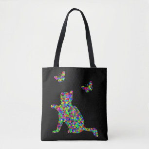 Bolsa Tote Kitten Prismático Brincando com Borboletas
