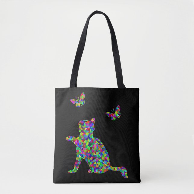 Bolsa Tote Kitten Prismático Brincando com Borboletas (Frente)