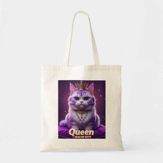 Bolsa Tote Kitty Real Roxa – Rainha Ouça Meu Ronronar (Frente)