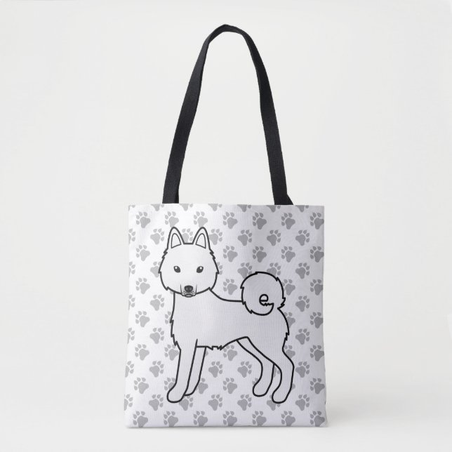 Bolsa Tote Klee Kai Alaskan Branco Cachorro Fofo & Patas (Frente)
