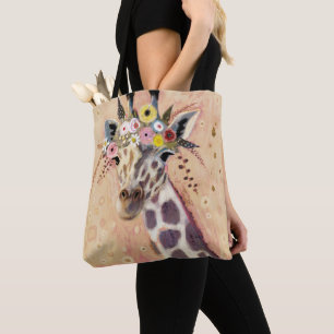Bolsa Tote Klimt Giraffe   Adornada Em Flores
