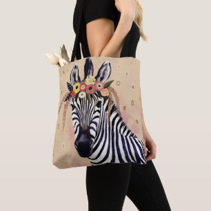 Bolsa Tote Klimt Zebra Adornada Em Flores