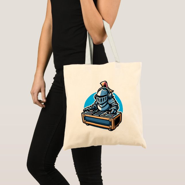 Bolsa Tote Knight Turntablist - Design de Cartoon DJ Medieval (Frente (produto))