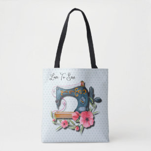 Bolsa Tote Knit da Máquina Floral Azul Laranja