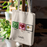 Bolsa Tote Knit de Amor pela Paz - Knitting Personalizado<br><div class="desc">Peace Love Knitting tote bag para um tricô. Pegue suas agulhas e fios e personalize este bonito presente de tricô.</div>