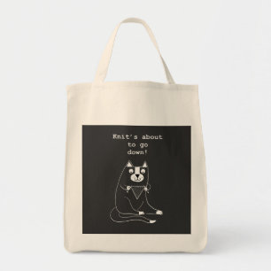 Bolsa Tote Knitting Project Yarn Tote Bag com Knitting Cat