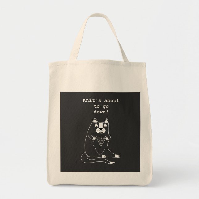 Bolsa Tote Knitting Project Yarn Tote Bag com Knitting Cat (Frente)