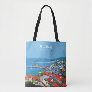Bolsa Tote Ko Sichang, Tailândia - Vista Vibrante do Porto