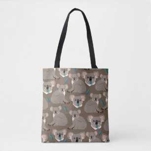 Bolsa Tote Koala sobre fundo castanho neutro, sem costura