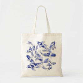 Bolsa Tote Koi azul e branco