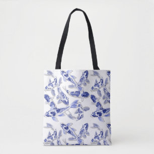 Bolsa Tote Koi azul e branco
