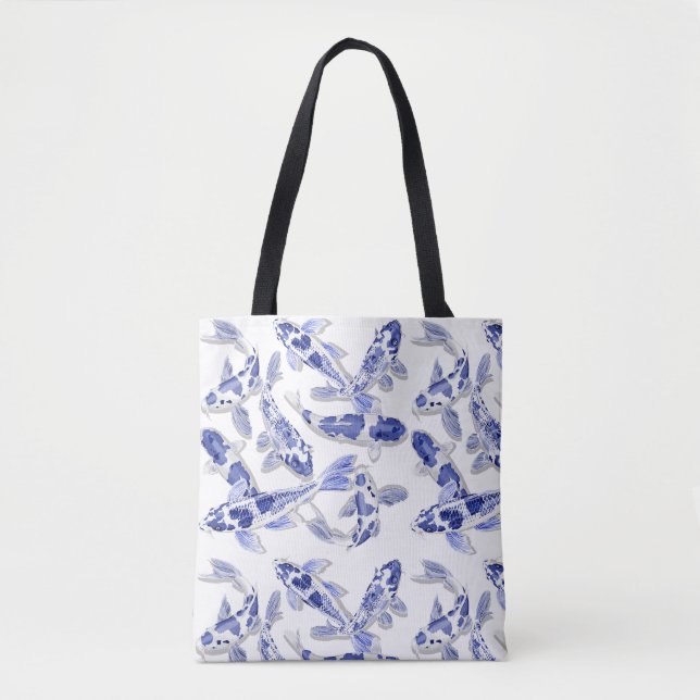 Bolsa Tote Koi azul e branco (Frente)