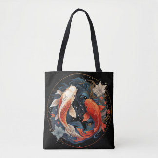 Bolsa Tote Koi Fish Red White Ying Yang Japonês Fluxo de Água