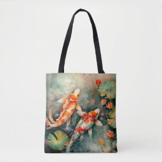Bolsa Tote Koi fishes japonês todo-over impressão