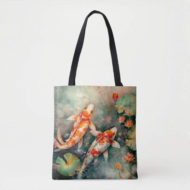 Bolsa Tote Koi fishes japonês todo-over impressão (Frente)